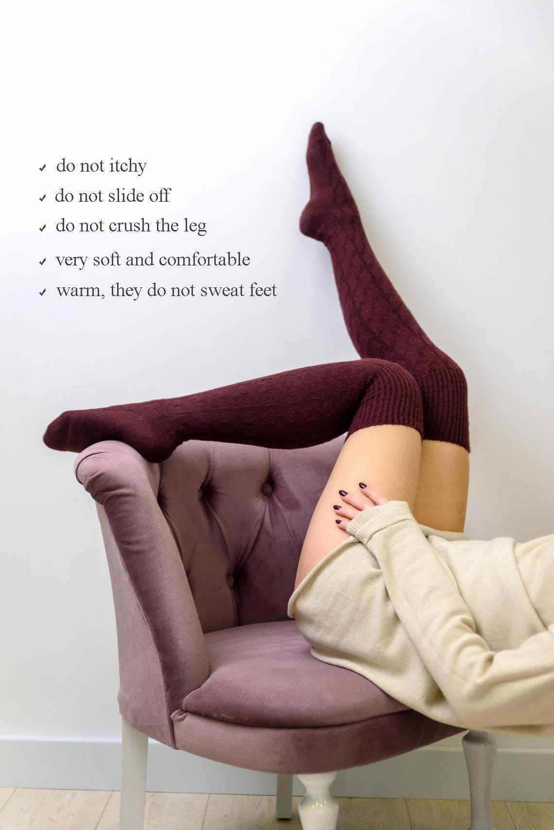 HUTONG Knit Thigh High Socks Large Womens Sexy Thong Fashion Print