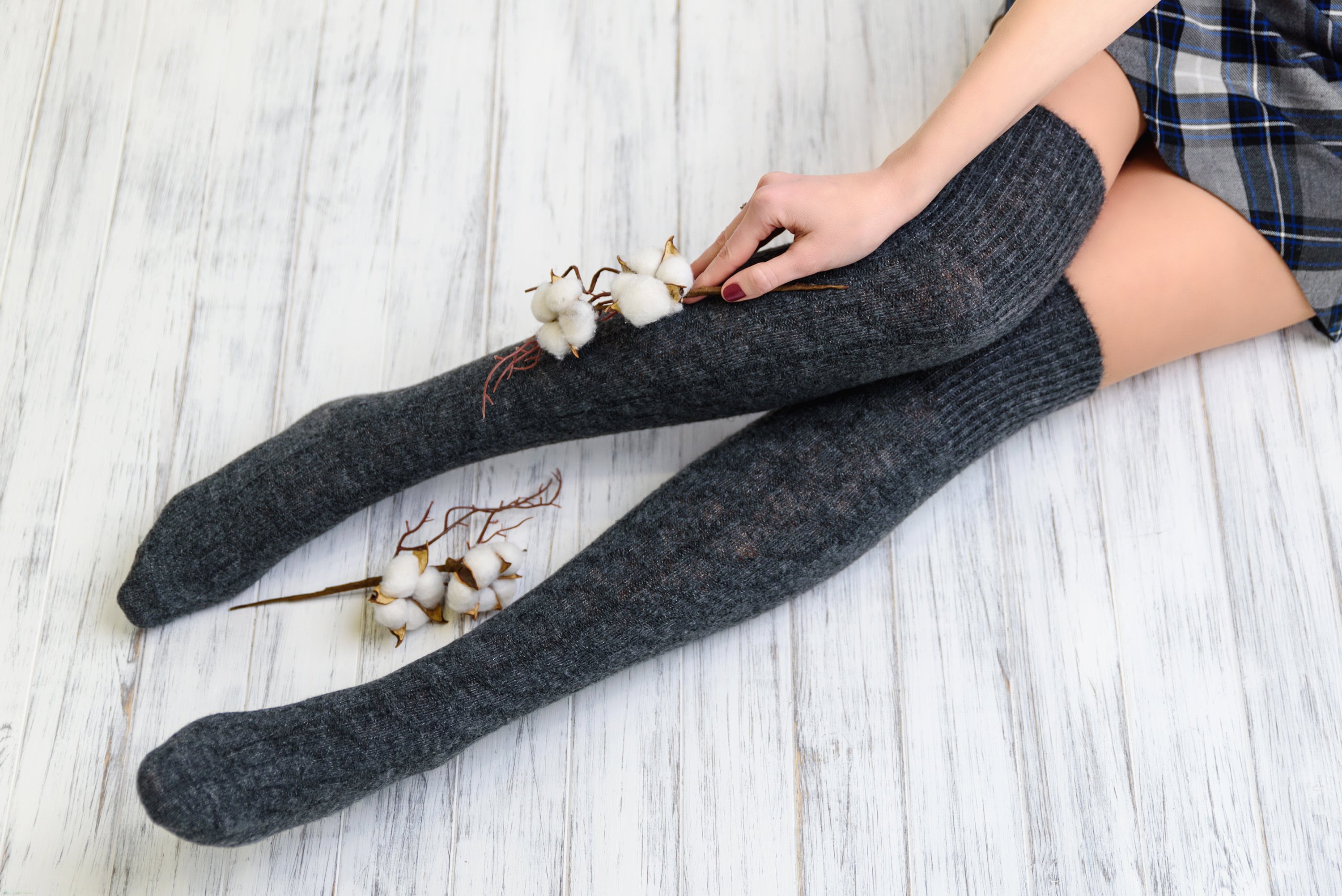 Grey Thigh High Socks Long Socks for Women Over the