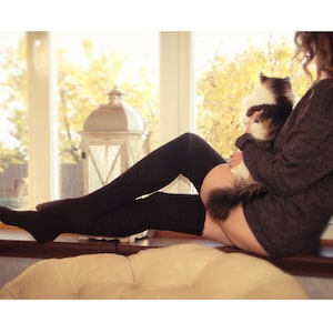 Wool socks Thigh high socks black Knee high socks Winter knit sock Long knitted socks Over the knee socks Christmas gift for wife