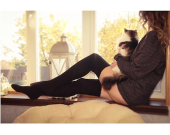 Wool socks Thigh high socks black Knee high socks Winter knit sock Long knitted socks Over the knee socks Christmas gift for wife
