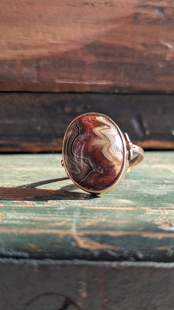 Stunning antique Victorian polished agate ring. S… - image 3