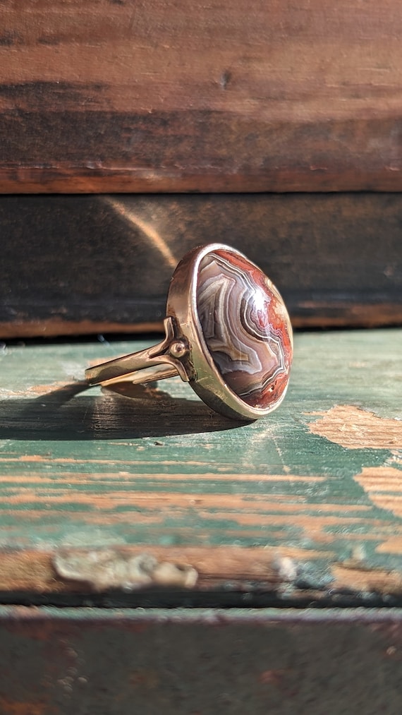 Stunning antique Victorian polished agate ring. S… - image 5