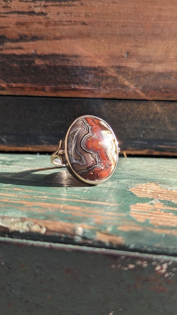 Stunning antique Victorian polished agate ring. S… - image 2