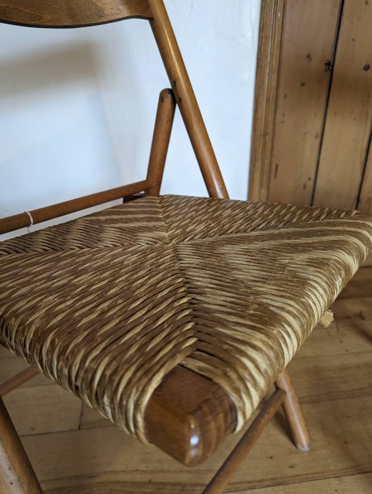 Pair of Folding Mid Century and Rattan Chairs Etsy