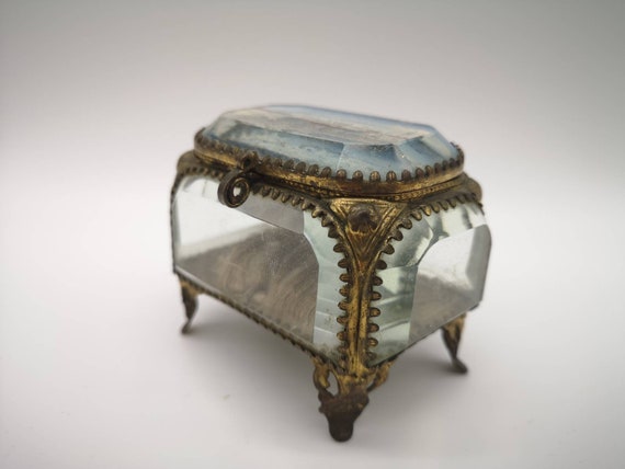 Antique French Ormolu & Glass Jewellery Box / cask