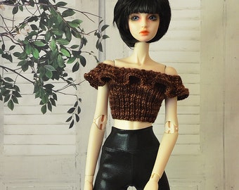 Hand knit Ruffle Crop Top Sweater with Beads: 1/3 Bjd, SD, SID, SmartDoll