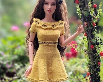 New! Hand knit OOAK summer dress with beads for 1/3 BJD SD