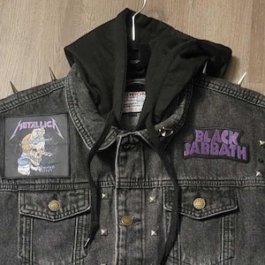 パッチとスタッズ付きカスタムメイドヘビーメタルデニムバトル