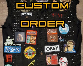 Custom Made Heavy Metal Denim Battle Jacket with Patches and Studs