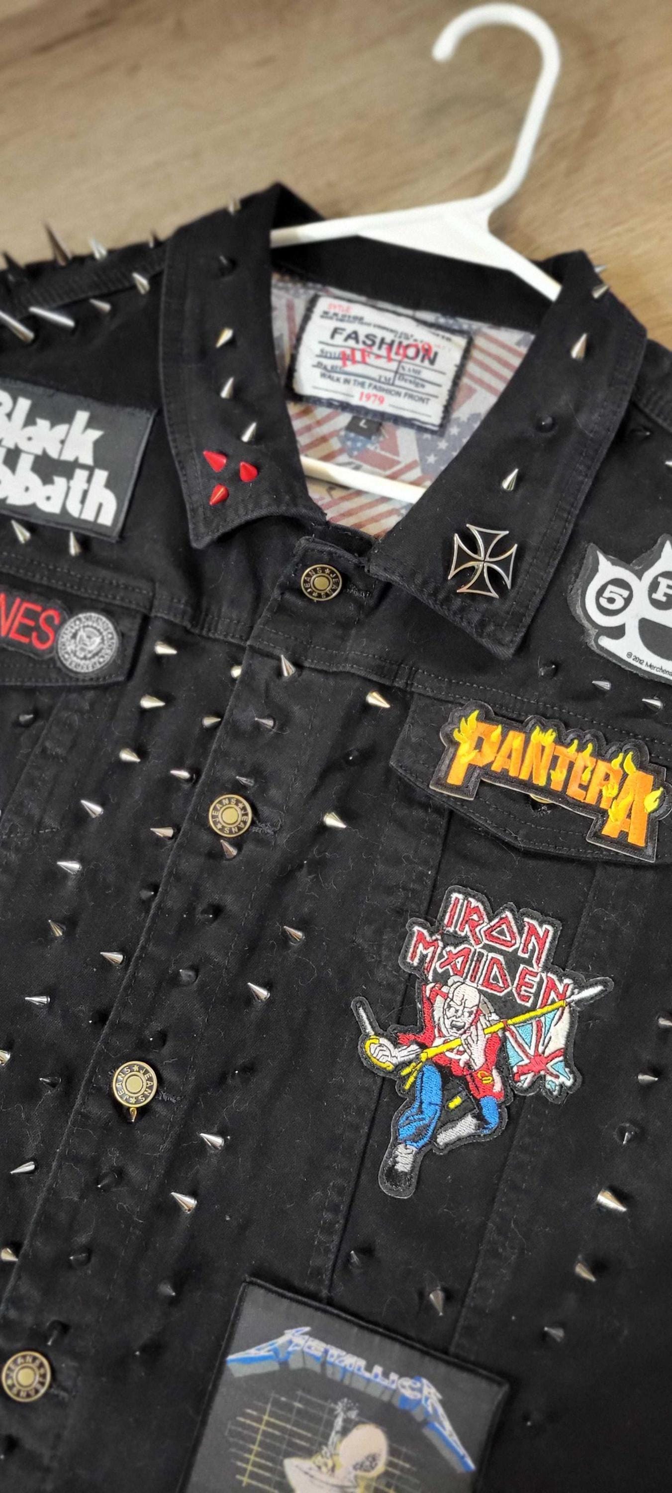 パッチとスタッズ付きカスタムメイドヘビーメタルデニムバトル