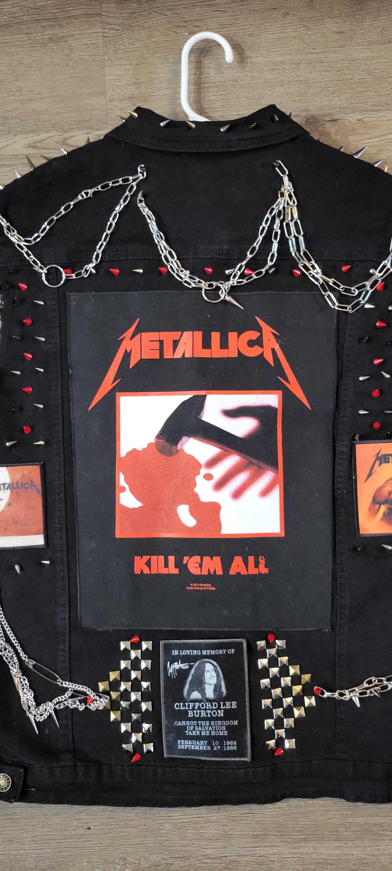 パッチとスタッズ付きカスタムメイドヘビーメタルデニムバトル