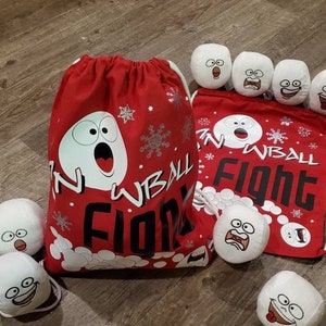 Snowball Fight Bag with 8 Silly Face Indoor Plush Stuffed Snowballs, Indoor Snowball Fight, Soft Snowballs in Drawstring Backpack