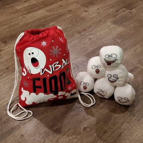 Snowball Fight Bag With 8 Silly Face Indoor Plush Stuffed