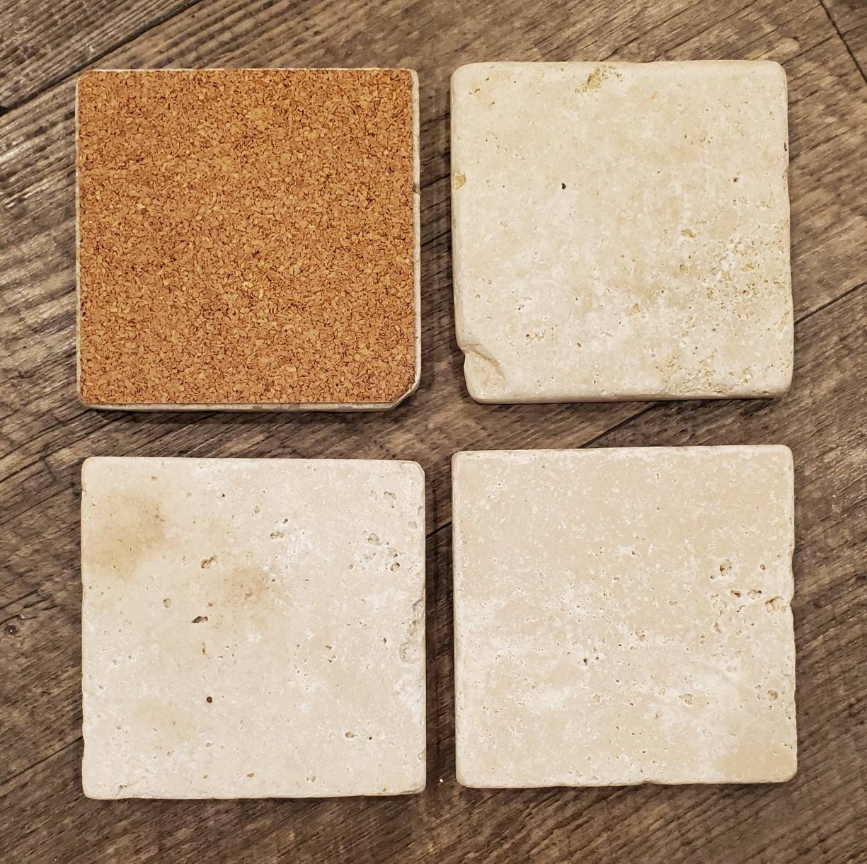 Natural Stone Travertine Tile Coaster Set, Square Barware Coaster Gift ...