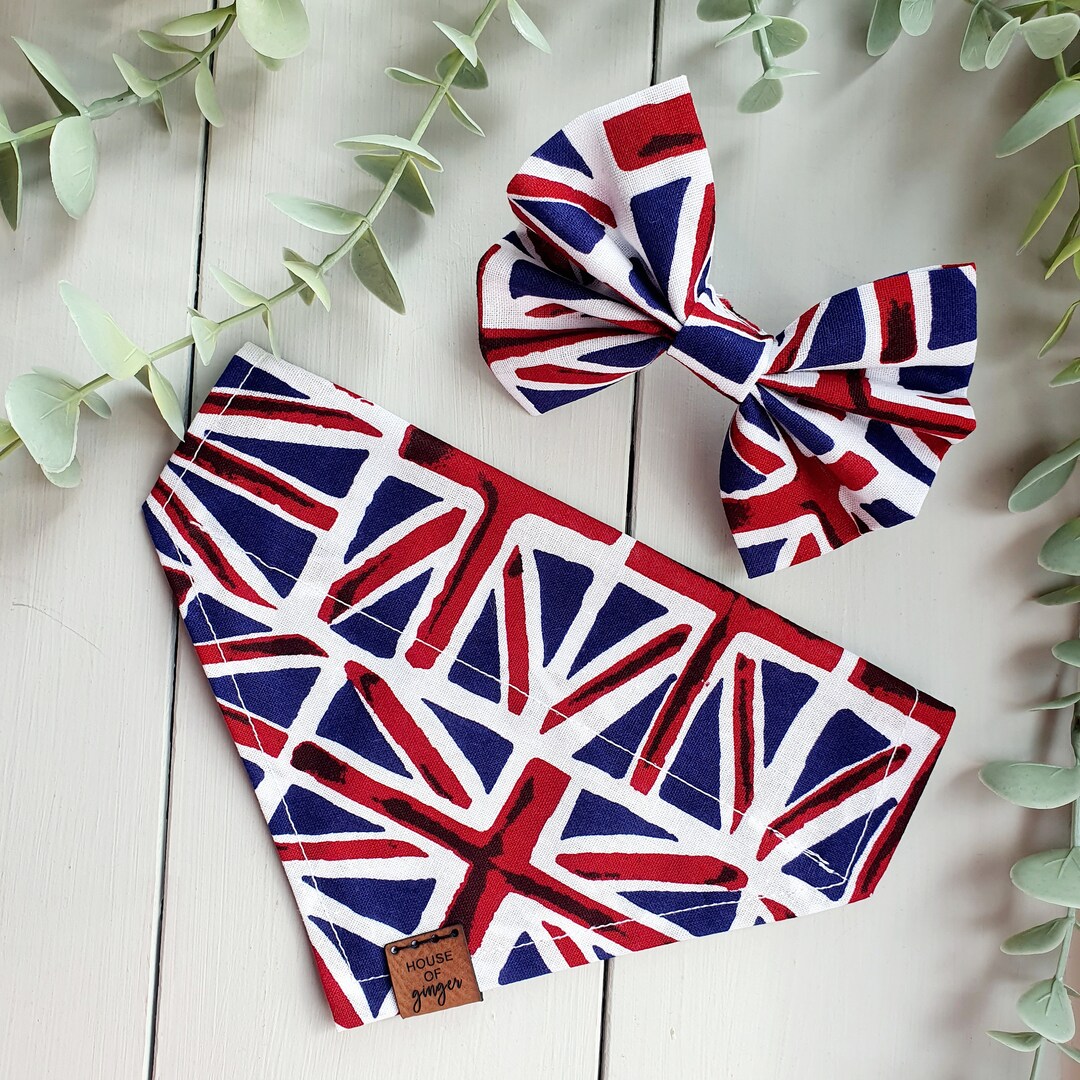 Union Jack Dog Bandana and Bow Sold Separately, London Dog Bandana