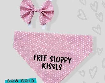 Valentine's Dog Bandana, Dog Bow Tie, Pink Hearts, Free Kisses, Dog Gift, Gifts for Dog Lovers