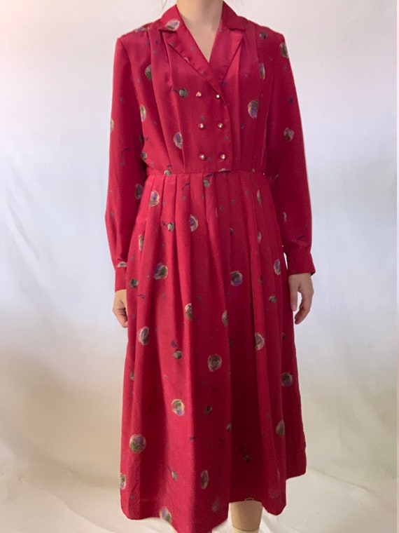 Vintage raspberry red color printed long sleeve pl