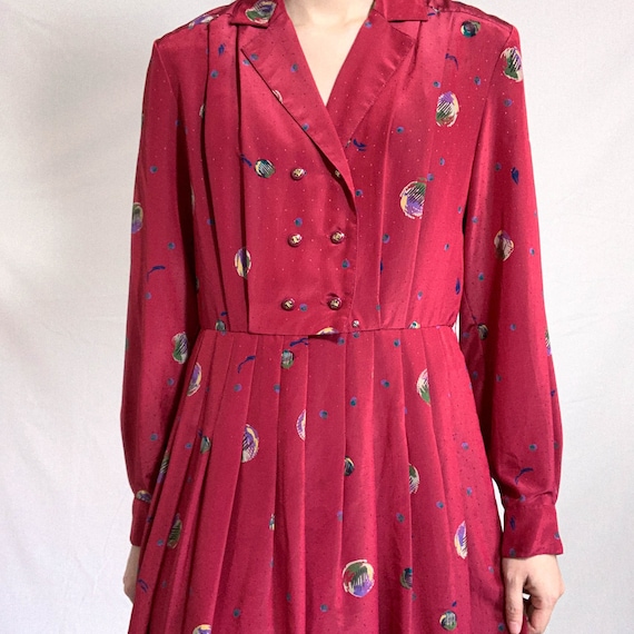 Vintage raspberry red color printed long sleeve pl