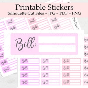 Pink Blush druckbare Bill Due Aufkleber - Tracker - sortiert - Rechnungen bezahlen - Debt Freedom - Erin Condren - ECVP - ECLP - Silhouette Cut Files
