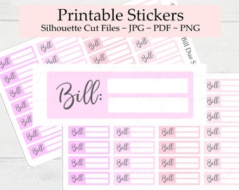 Pink Blush Printable Bill Due Stickers - Trackers - Assorted - Pay Bills - Debt Freedom - Erin Condren - ECVP - ECLP - Silhouette Cut Files