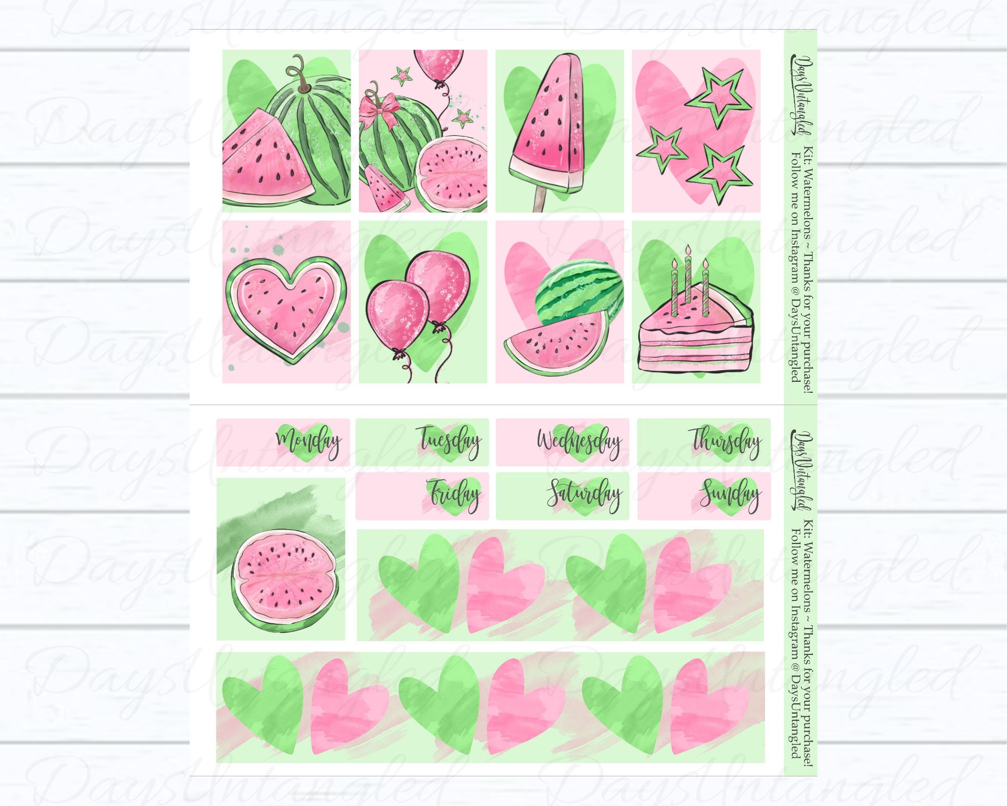 Watermelon Printable Planner Stickers Weekly Kit Summer Picnic 1.5 X 1.9 Full Boxes PP Weeks ...