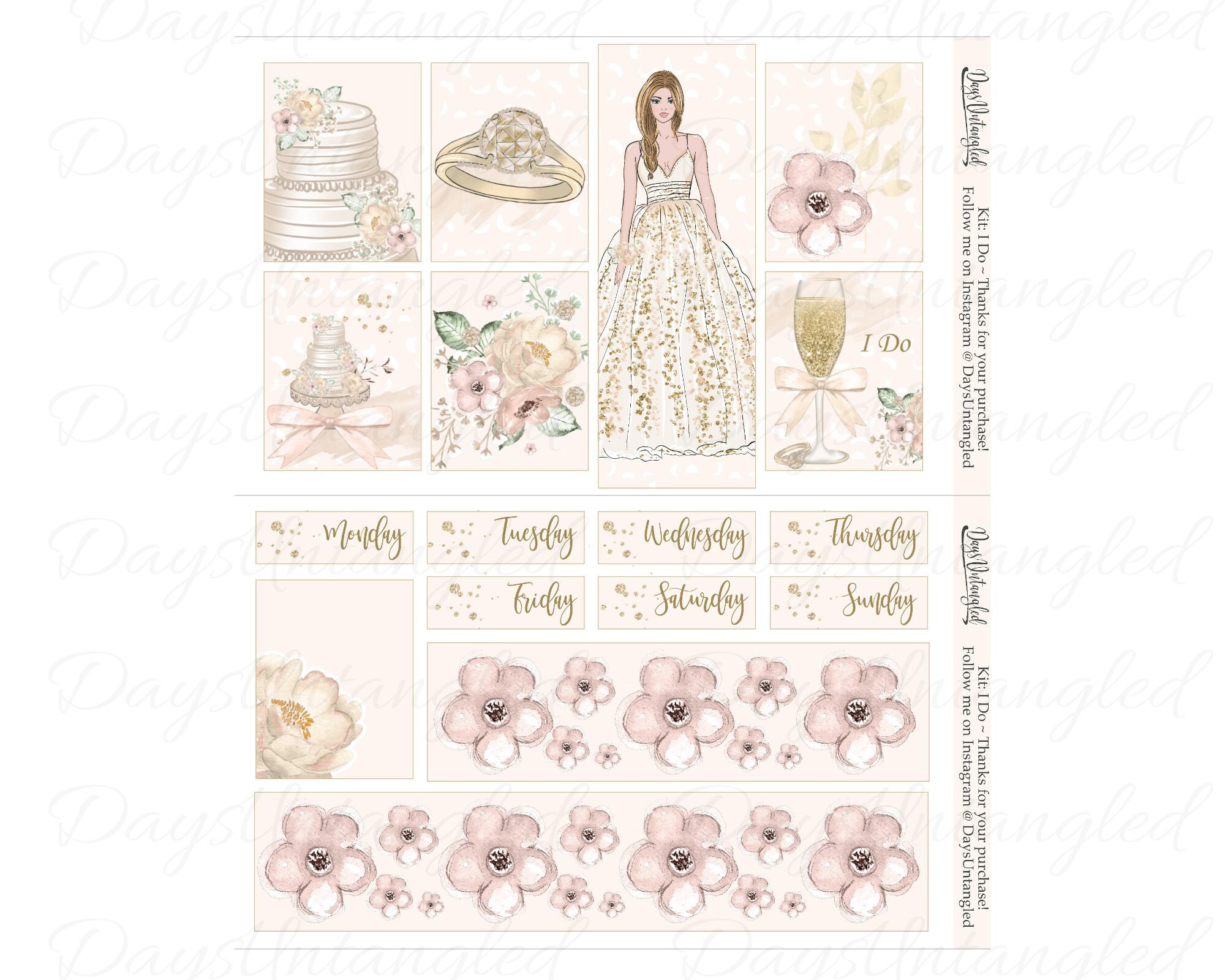 Wedding Printable Planner Stickers Weekly Kit Anniversary Engagement 