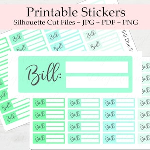 Mintgrüne druckbare Bill Due Aufkleber - Tracker - Planner Schriftart - Pay Bill - Debt Freedom Planner - Erin Condren - ECVP - ECLP Silhouette