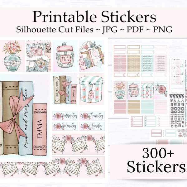 Book Lovers Printable Planner Stickers - Weekly Kit - Jane Austen, England - 1.5" x 1.9" Full Boxes - PrintPression Weeks, ECVP, ECLP