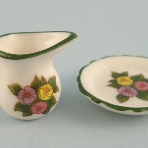 Dollhouse Miniature - Pitcher/Bowl With Flowers