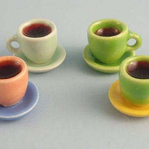 Dollhouse Miniatures - Colored Cups and Saucers
