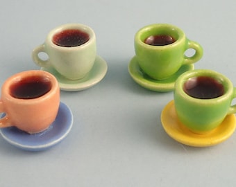 Dollhouse Miniatures - Colored Cups and Saucers