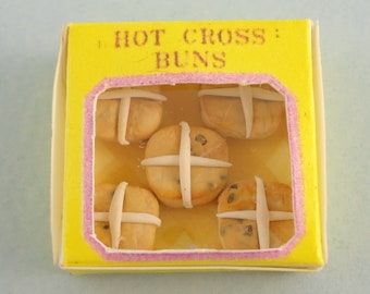 Dollhouse Miniature - Hot Cross Buns in a Bakery Box