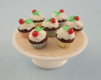 Dollhouse Miniature - Chocolate Cupcakes with Cherries