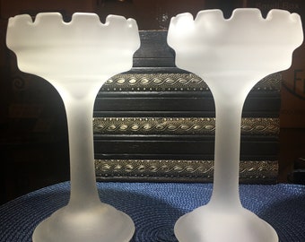 Vintage PartyLite Tall Castle Turret Frosted Candle Holder Glows a Shimmering White