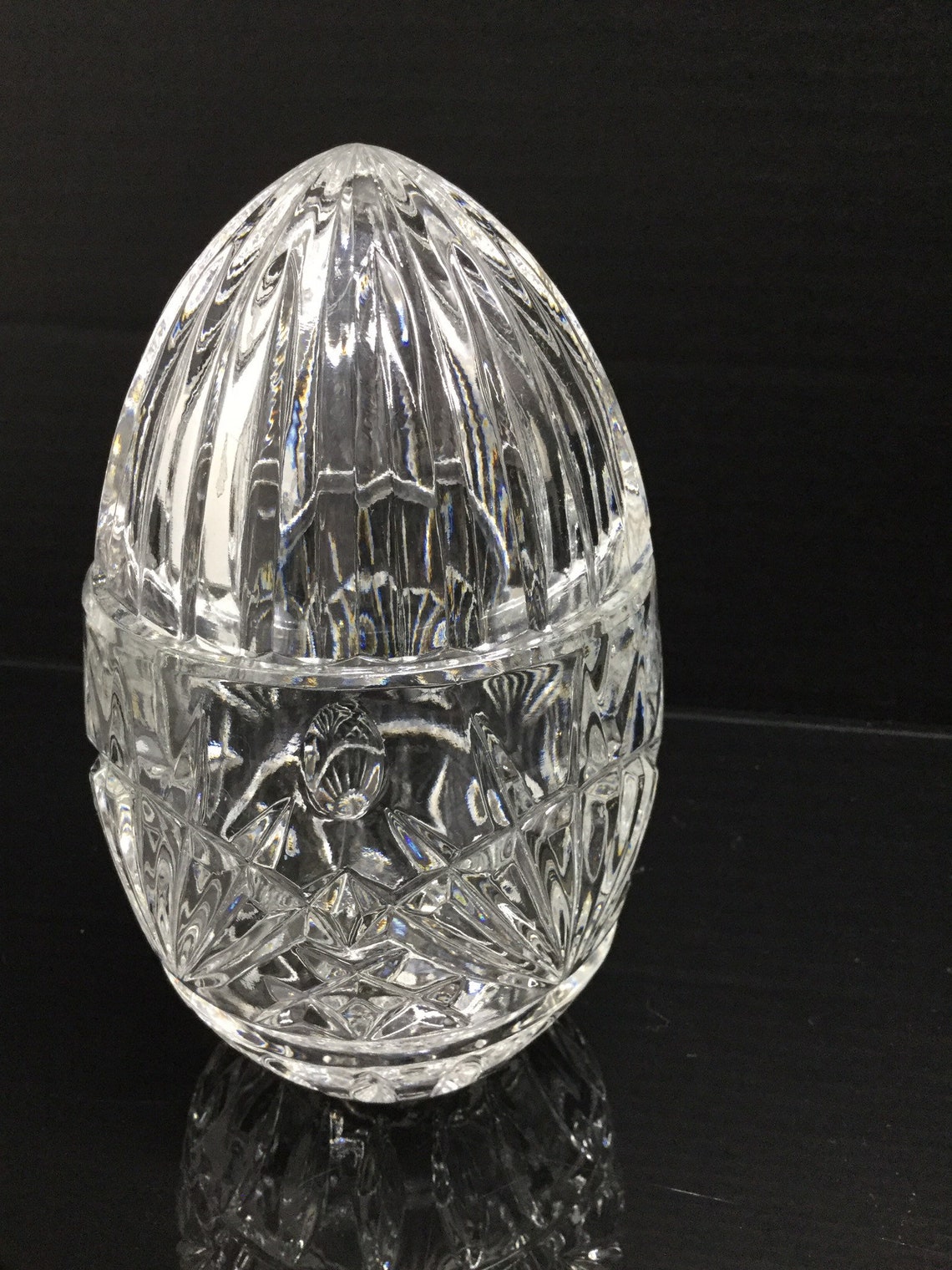 Crystal Cut Glass Egg Shape Candy Dish Etsy