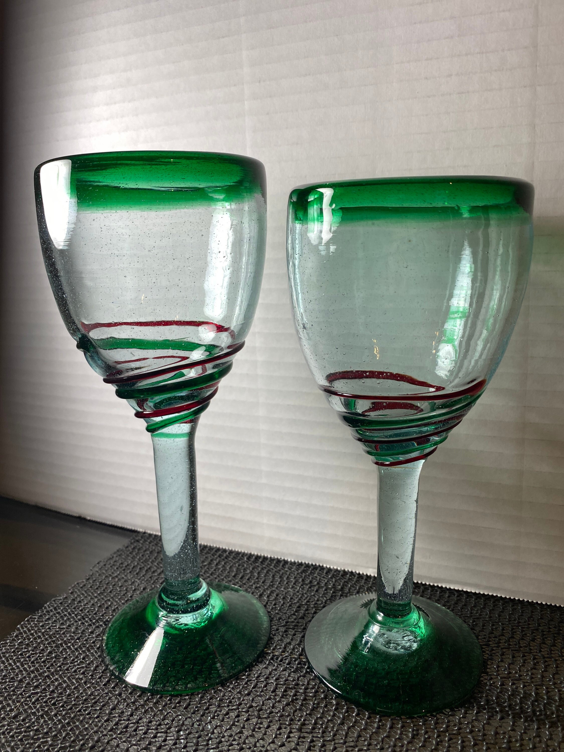 Mouth Blown Green Rimmed Margarita Glasses Etsy UK