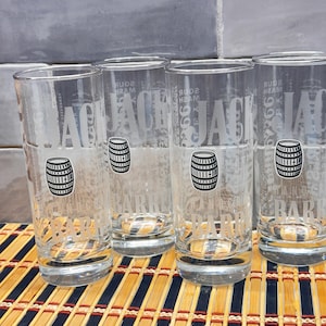 Jack Daniels Barrel Tall Glasses, tumblers Old No 7 Brand.
