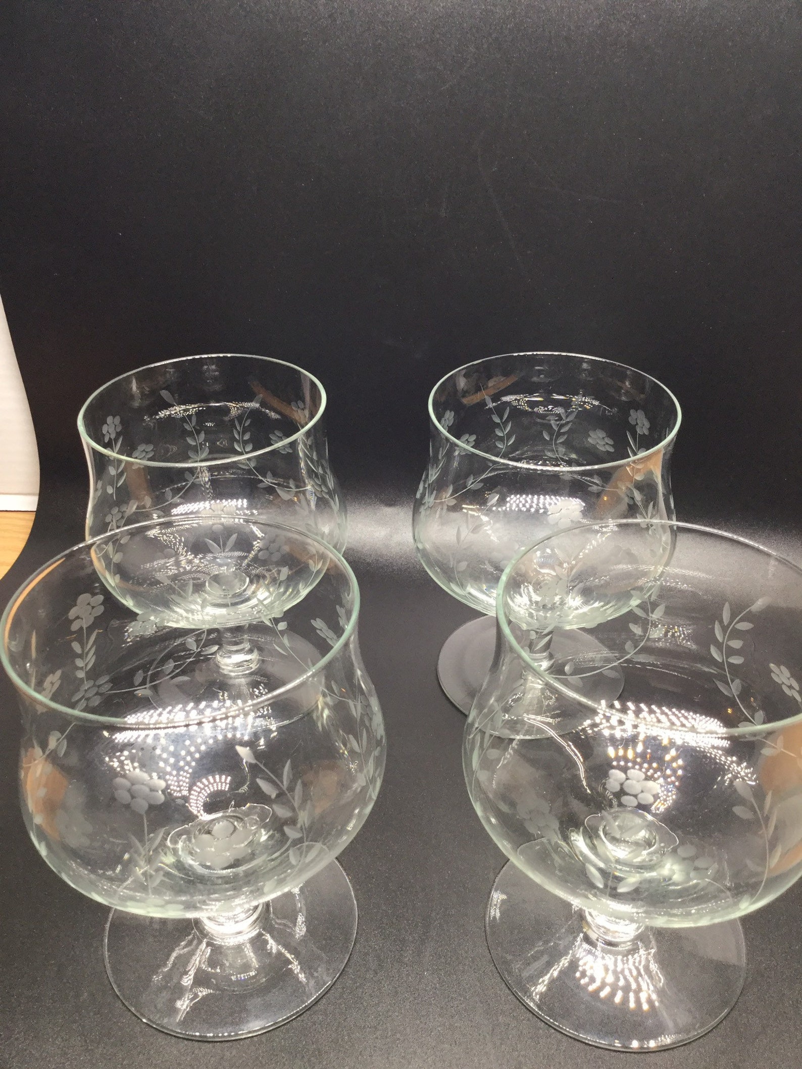 Vtg. etched snifter glass with etched flower design. Etsy