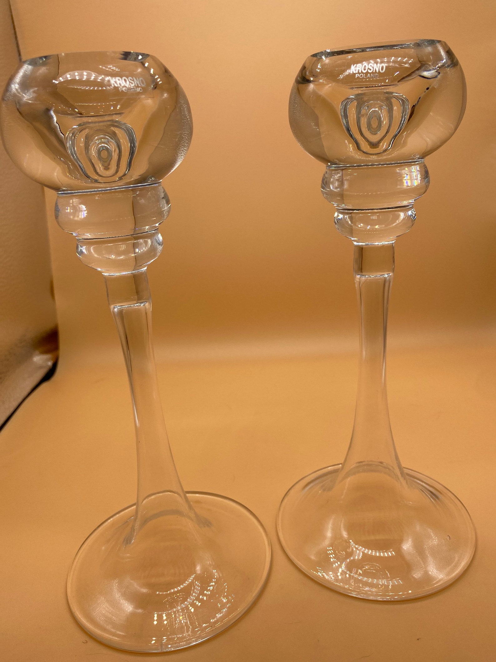 Krosno Poland Tall Crystal Candlestick Holders Etsy