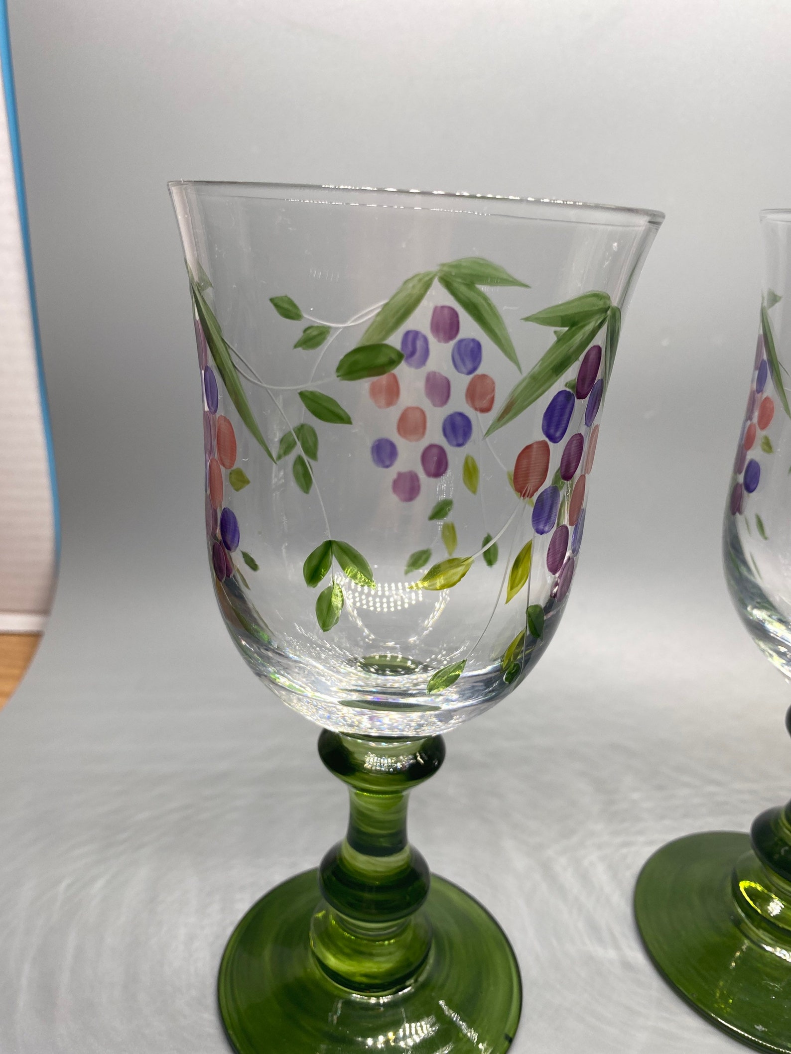 Handpainted Etched Green Stem Glasses Etsy
