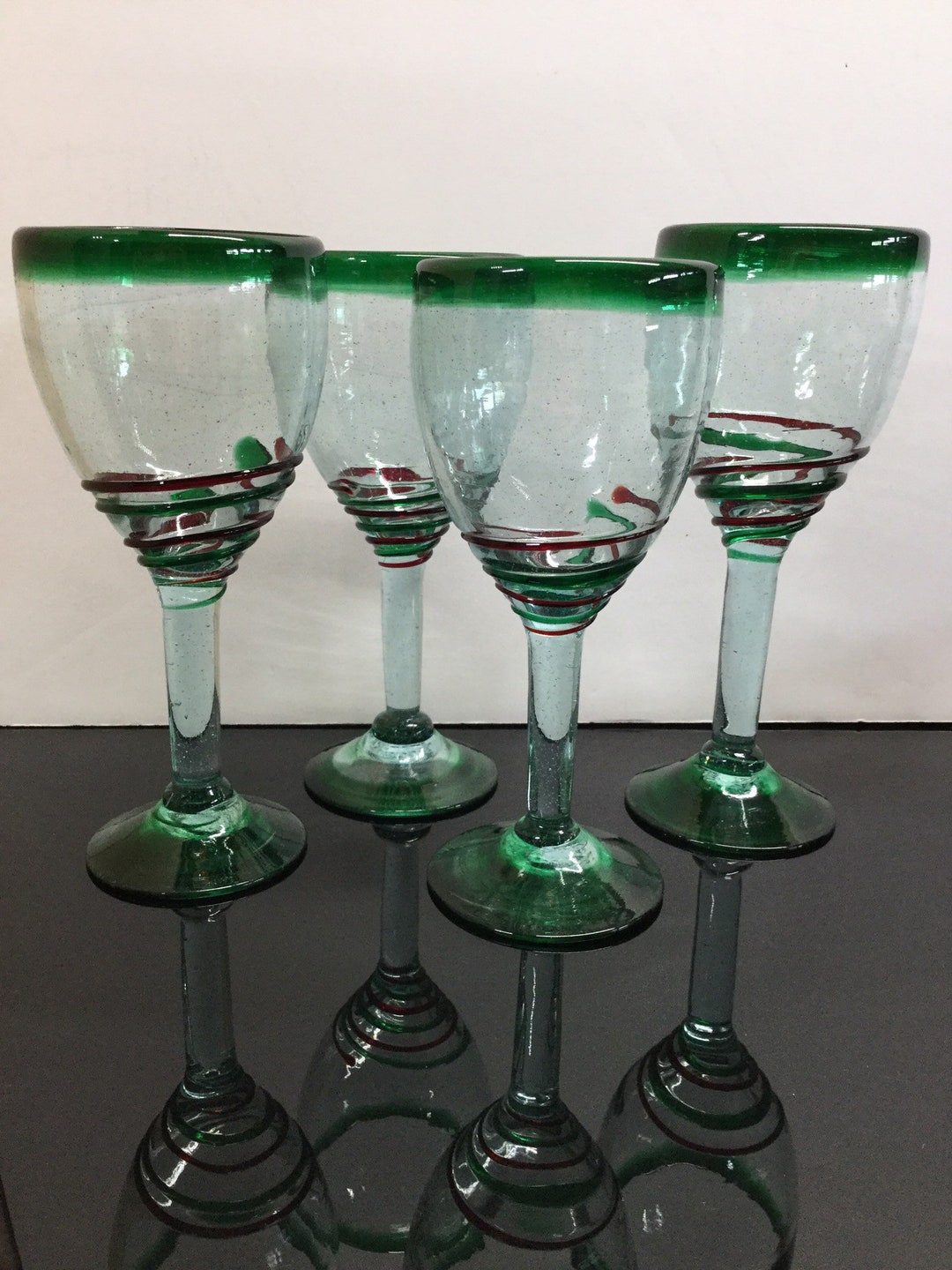 Mouth Blown Green Rimmed Margarita Glasses Etsy UK