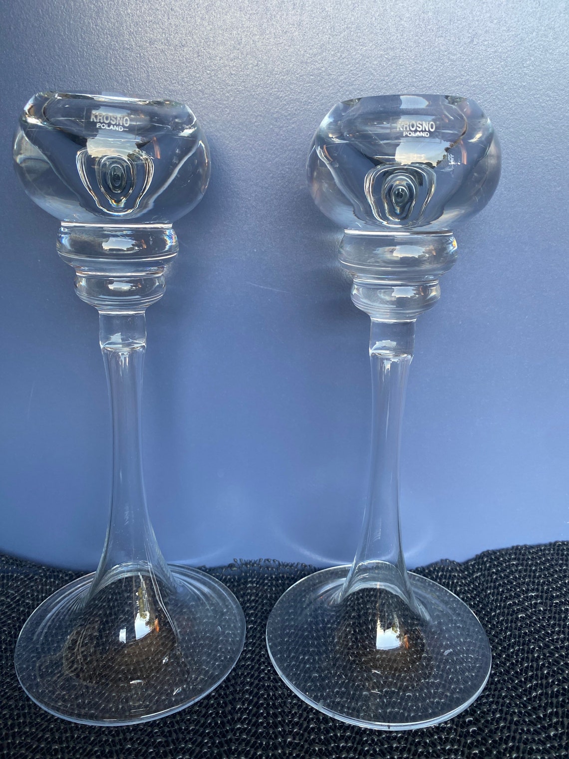 Krosno Poland Tall Crystal Candlestick Holders Etsy