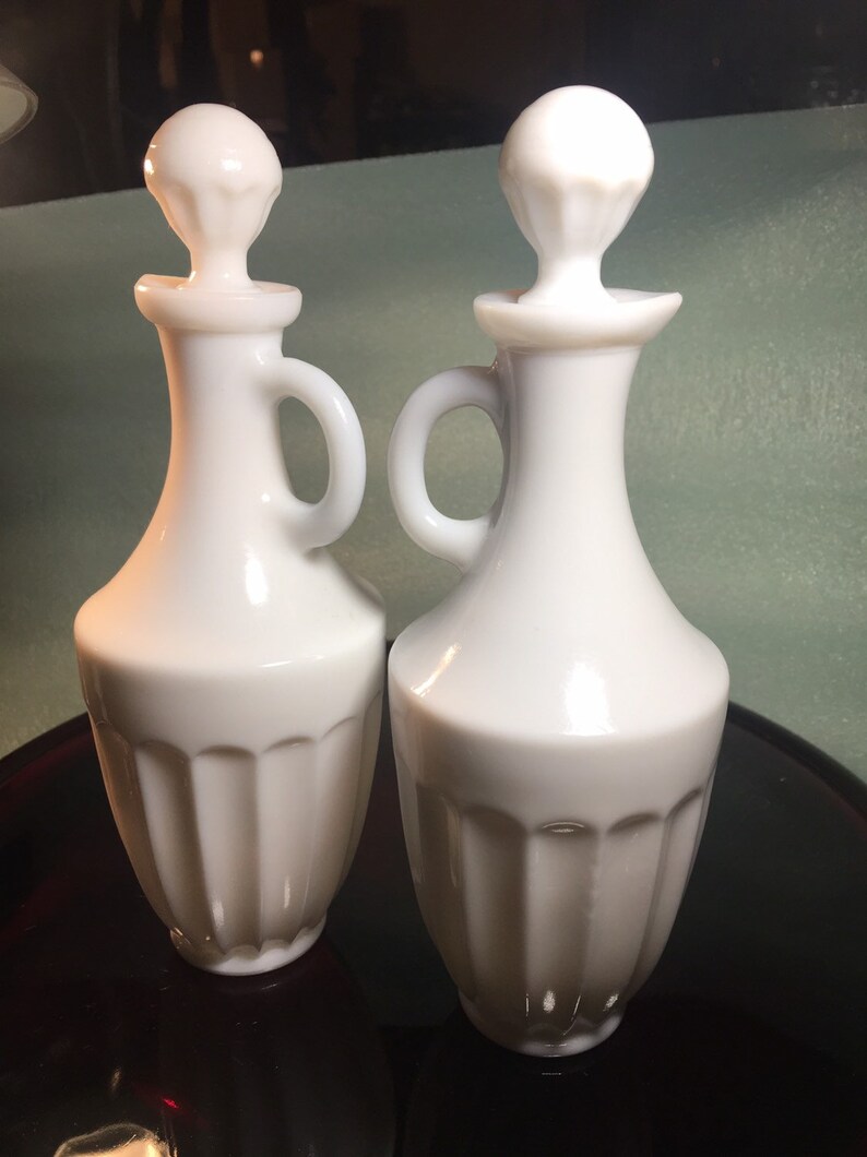 Vintage Milk White Cruet Vinegar Bottles Etsy