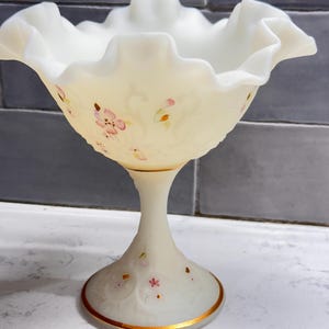 Cuenco de compota de cristal Fenton vintage decorado a mano