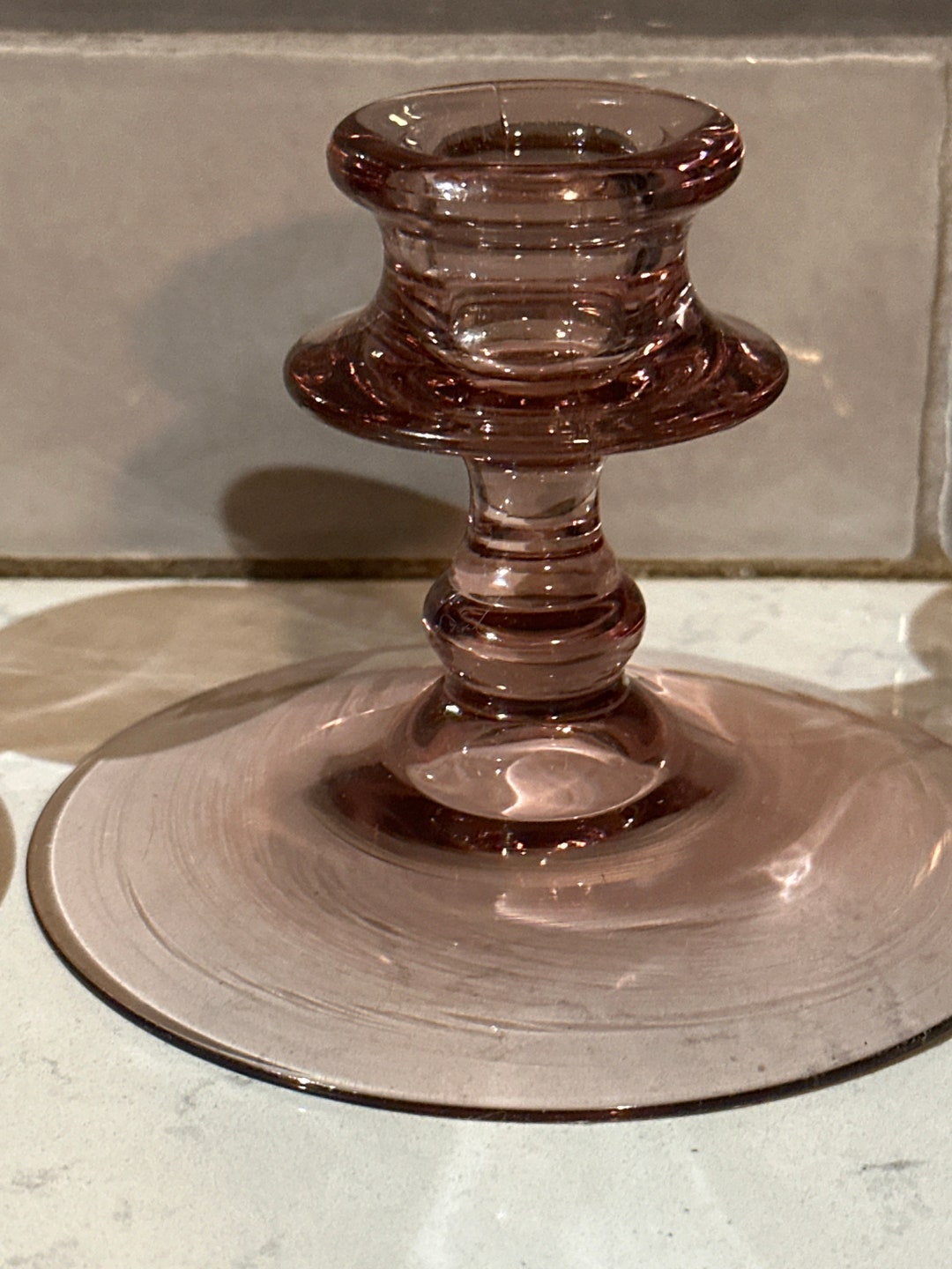 Vtg. Pink Depression Candle Holder Etsy