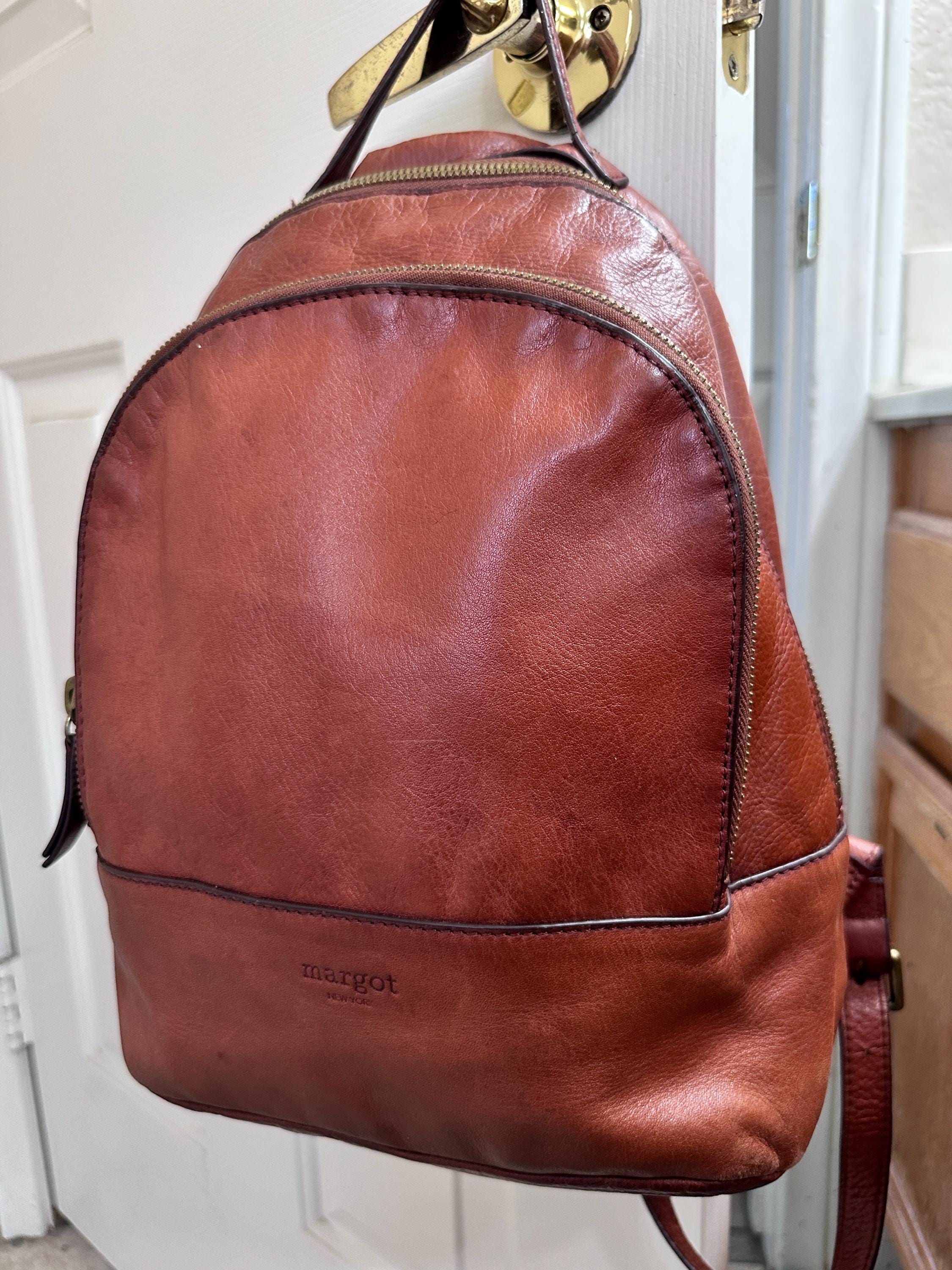 Margot Leather Backpack Cognac Brown‎ Turn Lock Dome Bag Small - CLEAN Margot Backpack Bags & Handbags for Women for sale - eBay main image 4