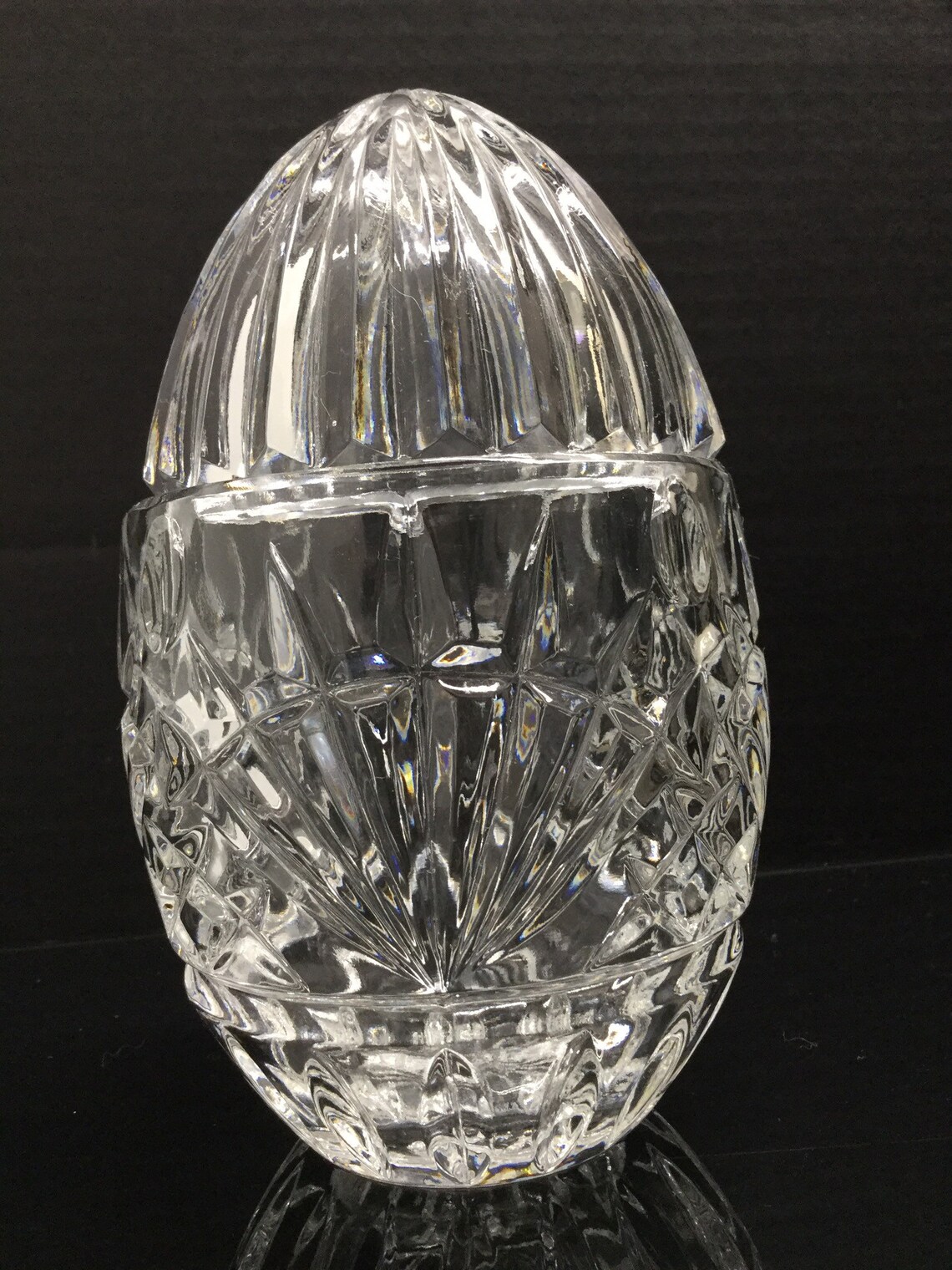 Crystal Cut Glass Egg Shape Candy Dish Etsy