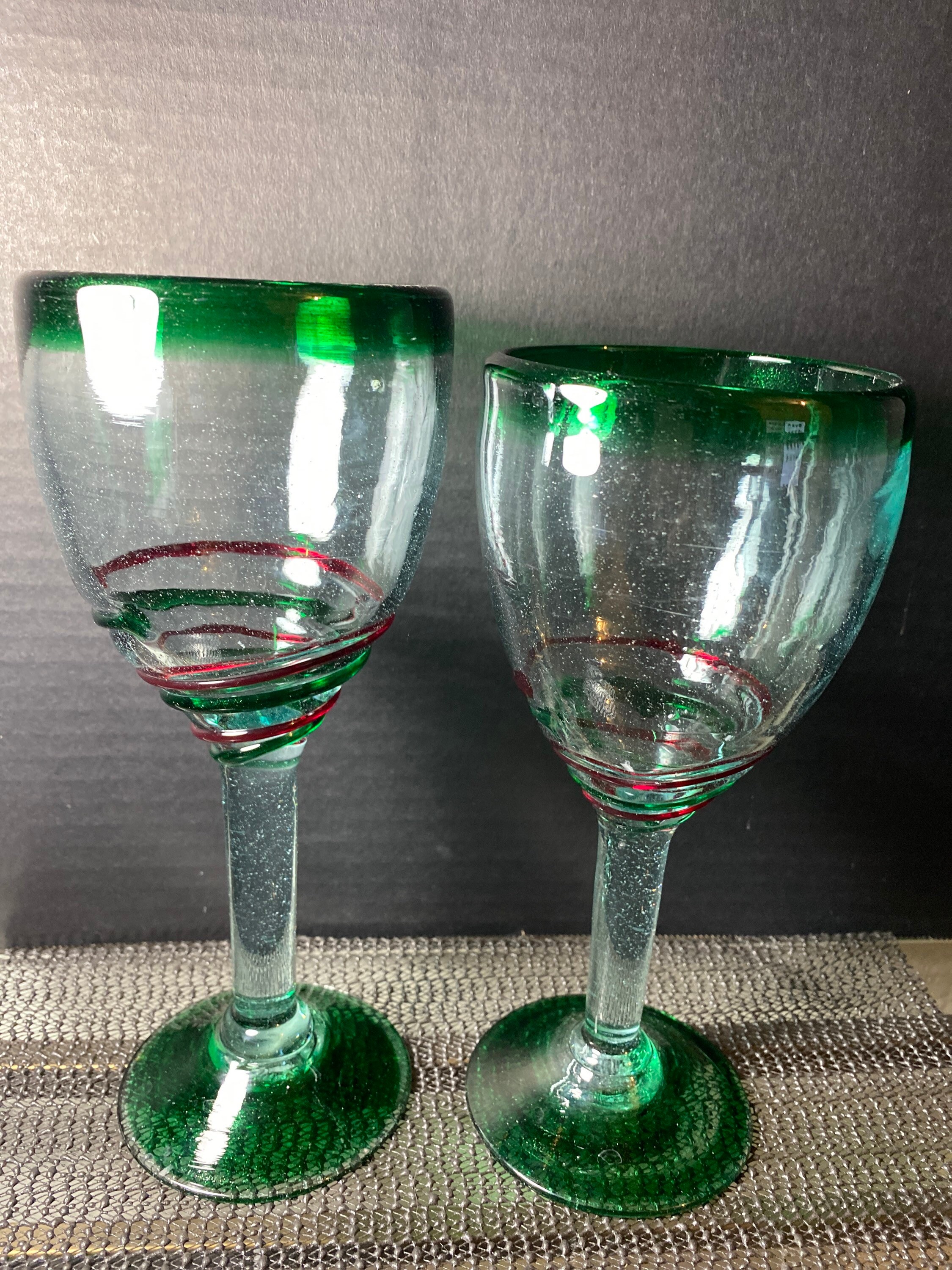 Mouth Blown Green Rimmed Margarita Glasses Etsy UK