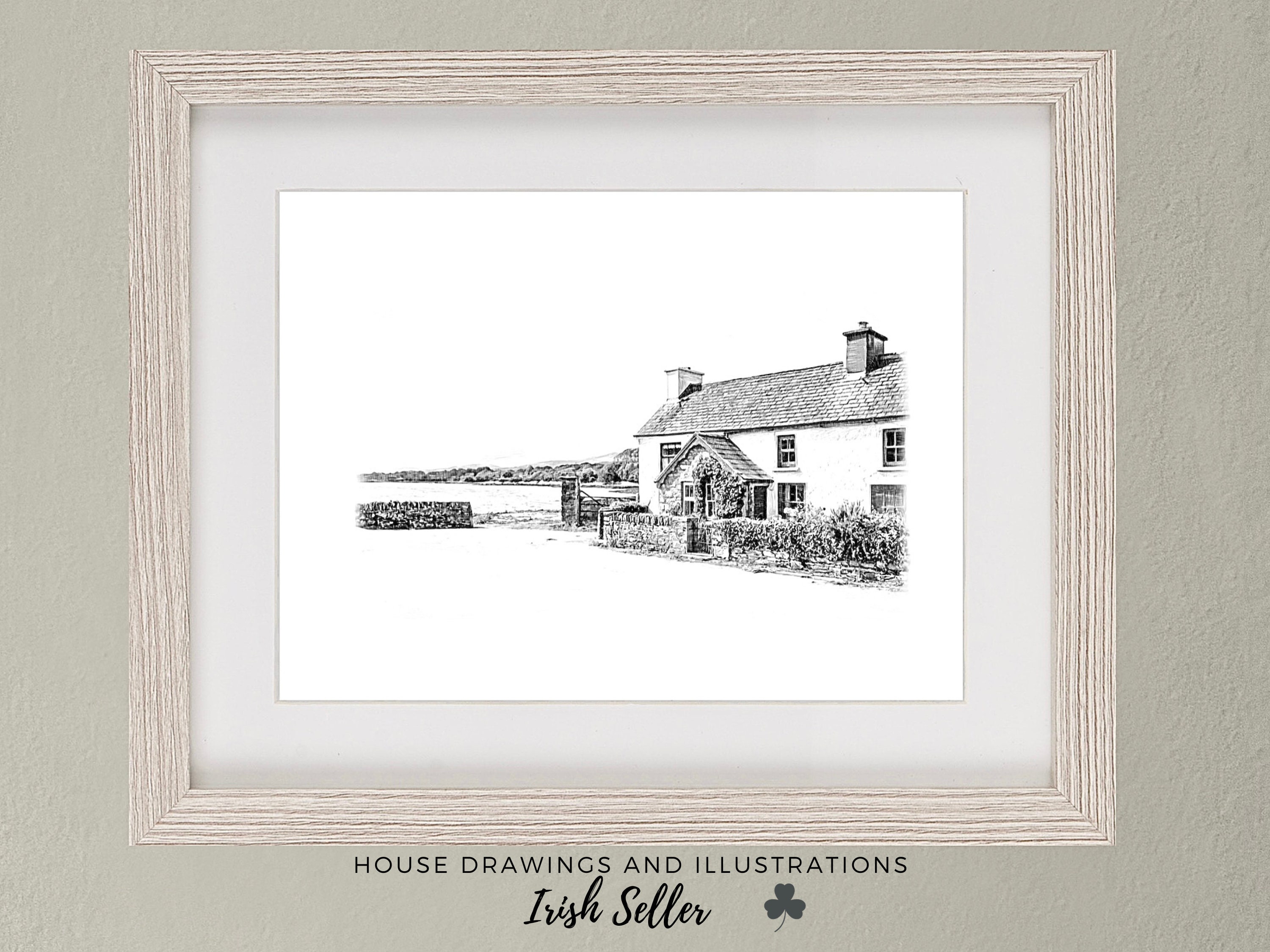 Custom Black white House Drawing Illustration Pencil Drawing of