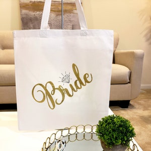 Bride Tote Bag Bride Bag Bride to Be Gift Bridal Shower Wedding Tote Bridal READY TO SHIP Sale Customized Tote PersonalizedCanvas image 1